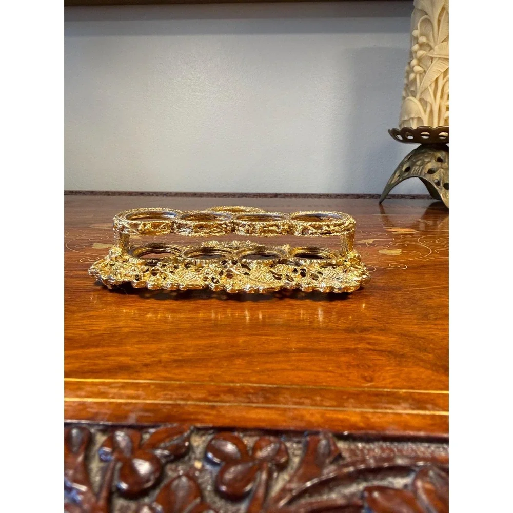 Vintage Hollywood Regency Lipstick Holder • Gold Ormolu Style Vanity Organizer